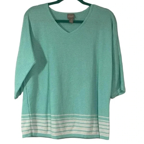 Chico’s size 3 (16) linen blend half-sleeve v-neck sweater - Picture 9 of 10